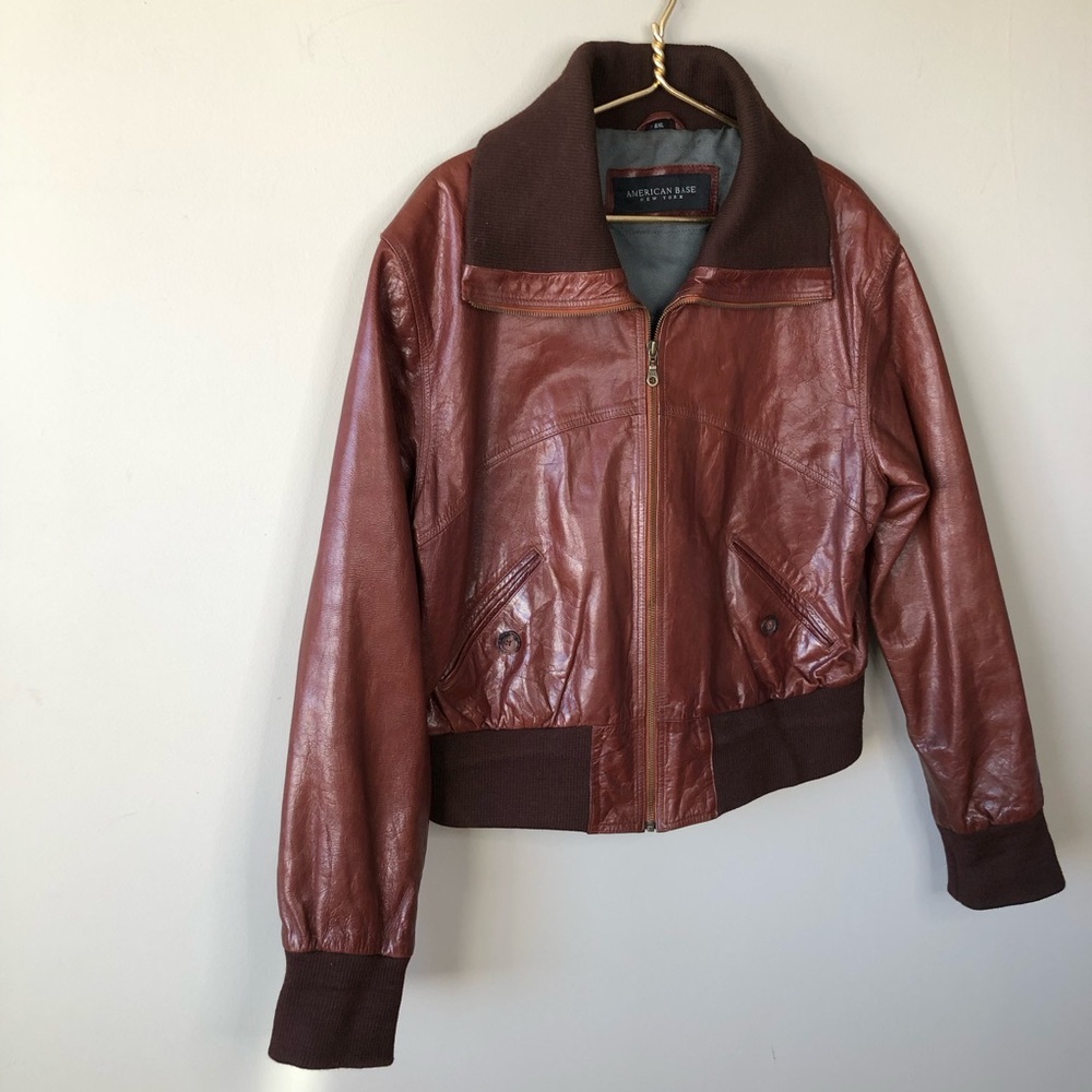 Men’s Vintage 90s brown leather bomber coat jacket L - Picture 2 of 16